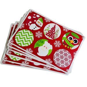 Christmas Placemat Set Red Green Holiday Design Vinyl 11.75" x 17.75" Vintage